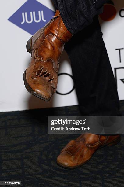 David Harbour, shoe detail, attends "The Overnight" New York Premiere at Sunshine Landmark on June 18, 2015 in New York City.