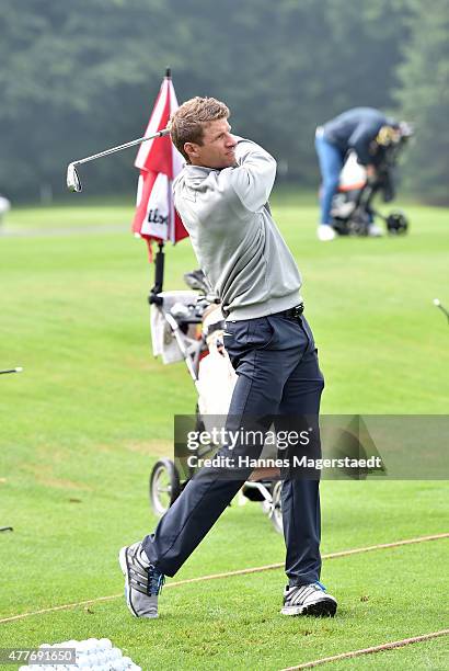 Thomas Mueller attends the Young Wings Charity Golf Cup 2015 at Golfclub Munchen -Riedhof e.V. On June 19, 2015 in Munich, Germany.