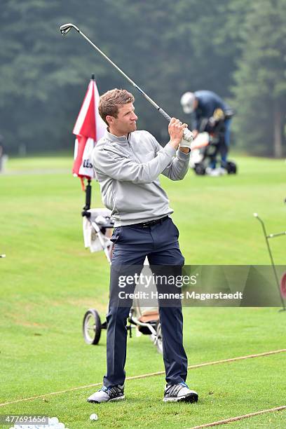 Thomas Mueller attends the Young Wings Charity Golf Cup 2015 at Golfclub Munchen -Riedhof e.V. On June 19, 2015 in Munich, Germany.