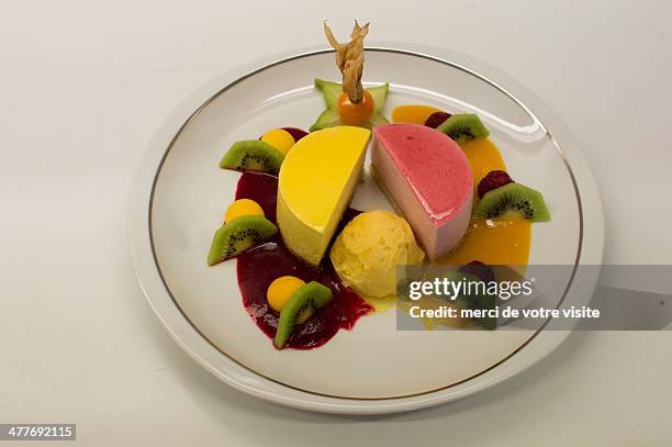 bavarian mango and raspberry, passion fruit sorbet - raspberry sorbet stock pictures, royalty-free photos & images