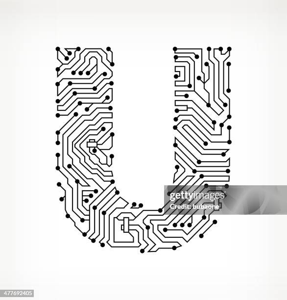 letter u circuit board on white background - letter board stock illustrations