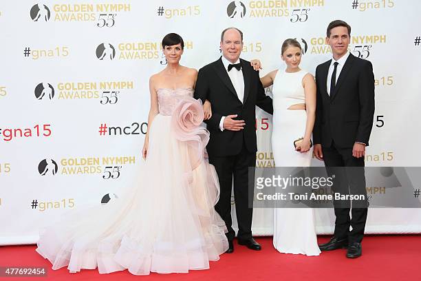 Zoe McLellan, Prince Albert II of Monaco, Elisabeth Harnois and Brian Dietzen attend the 55th Monte Carlo TV Festival Closing Ceremony and Golden...