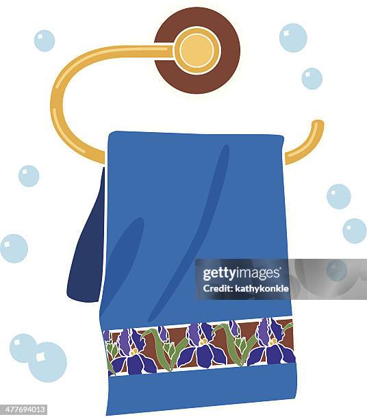 blue towel on rack - hanging towel stock illustrations