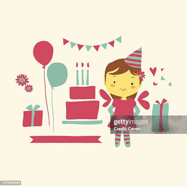 happy birthday girl graphic assets and elements - balloon knot stock illustrations