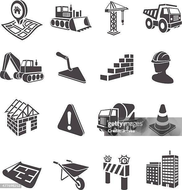 3 d construction icons - baufahrzeug stock-grafiken, -clipart, -cartoons und -symbole