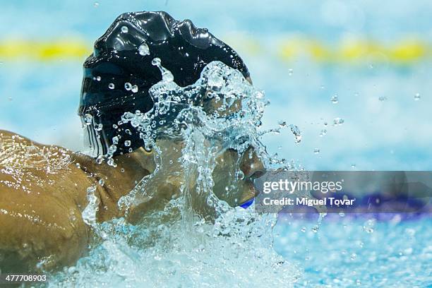 Thiago Machado of Brazil competes in mens 400m individual medleyfinal event during day four of the X South American Games Santiago 2014 at Centro...