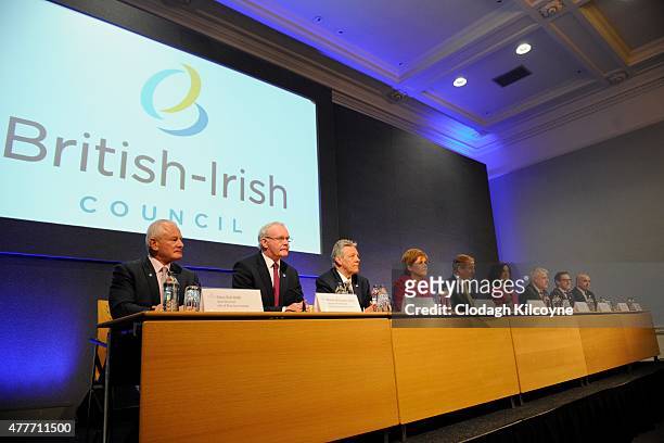 Members of the 24th British-Irish Council Summit at Dublin Castle on June 19, 2015 in Dublin, Ireland. The Council are meeting to discuss the...