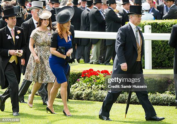 Princess Eugenie of York, Sarah Ferguson and Prince Andrew, Duke of York attend day 4 of Royal Ascot at Ascot Racecourse on June 19, 2015 in Ascot,...