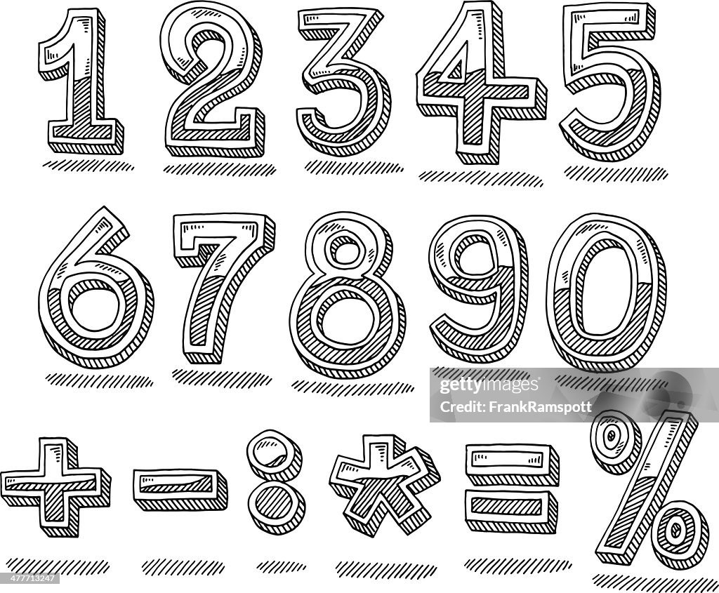 Hand Drawn Numbers Chrome Set