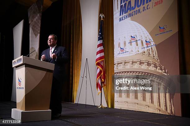 New Jersey Gov. Chris Christie speaks during the "Road to Majority" conference June 19, 2015 in Washington, DC. Conservatives gathered at the annual...