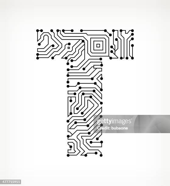 buchstabe t schaltkreis auf weißem hintergrund - buchstabe t stock-grafiken, -clipart, -cartoons und -symbole