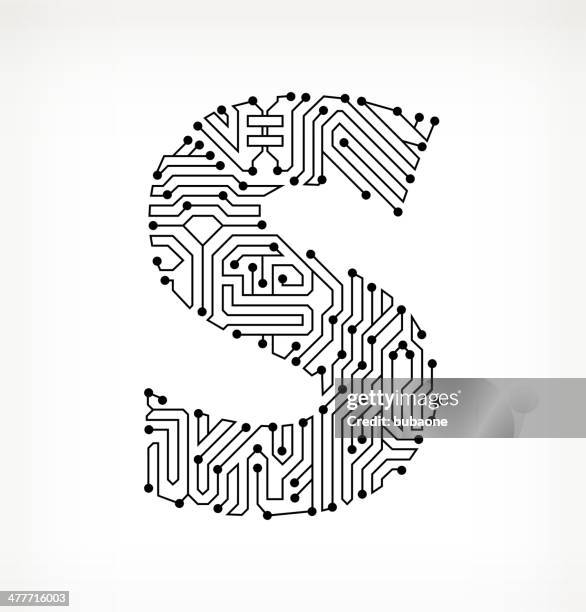 letter s circuit board on white background - letter board stock illustrations