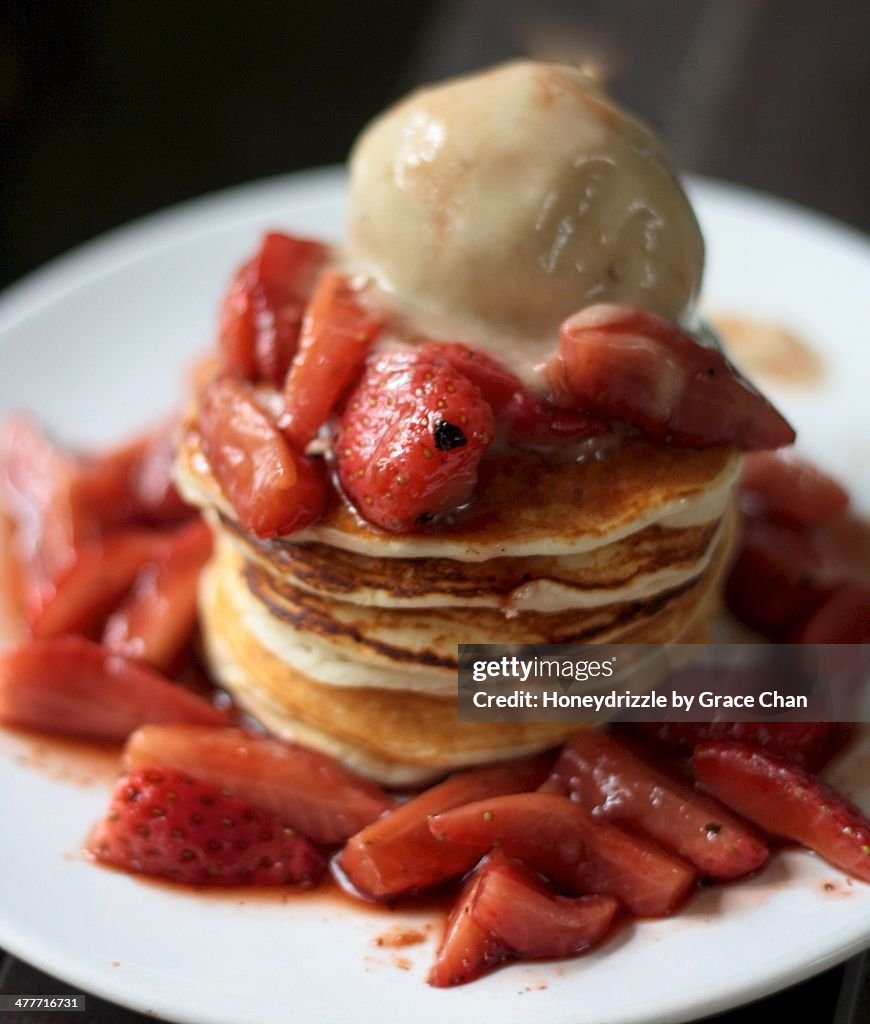 Coconut pancakes with banana ice cream