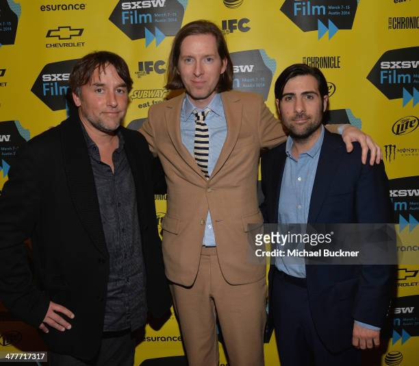 Director Richard Linklater, director Wes Anderson and actor Jason Schwartzman attend the screening of "Grand Budapest Hotel" during the 2014 SXSW...