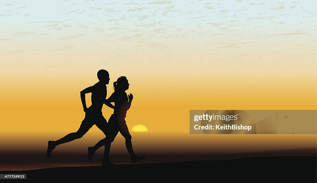 Interracial Heterosexual Couple Jogging, Fitness, Exercise Background