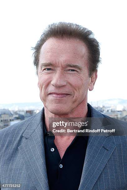 Actor Arnold Schwarzenegger attends the France Photocall of 'Terminator Genisys' at the Publicis Champs Elysees on June 19, 2015 in Paris, France.