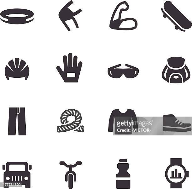 extreme sports equipment icons - acme series - skateboard icon stock illustrations