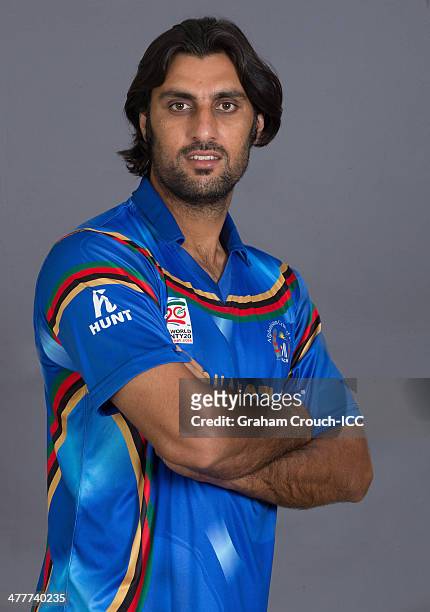 Shapoor Zadran of the Afghanistan cricket team at the headshot session at the Peninsula Hotel ahead of the ICC World Twenty20 Bangladesh 2014...