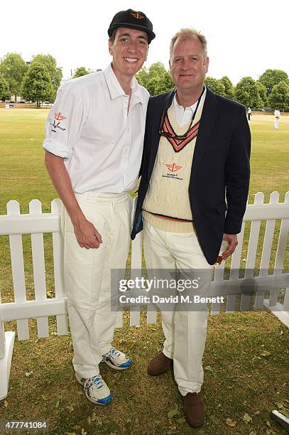 Oliver Phelps and Mowbray Jackson attend the Flannels for Heroes charity cricket match and garden party hosted by menswear brand Dockers at Burtons...