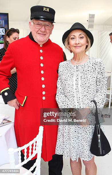Paula Wilcox and a guest attend the Flannels for Heroes charity cricket match and garden party hosted by menswear brand Dockers at Burtons Court on...