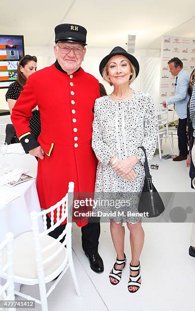 Paula Wilcox and a guest attend the Flannels for Heroes charity cricket match and garden party hosted by menswear brand Dockers at Burtons Court on...