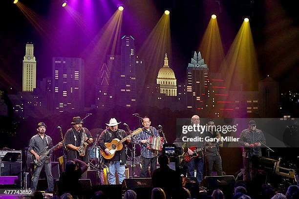 Dwight Yoakam and David Hidalgo perform with Los Texmaniacs during the 2015 Austin City Limits Hall of Fame Induction and Concert at ACL Live on June...