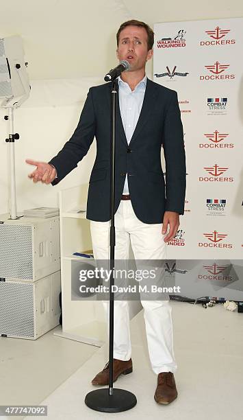 Humphrey Berney performs during the Flannels for Heroes charity cricket match and garden party hosted by menswear brand Dockers at Burton's Court on...