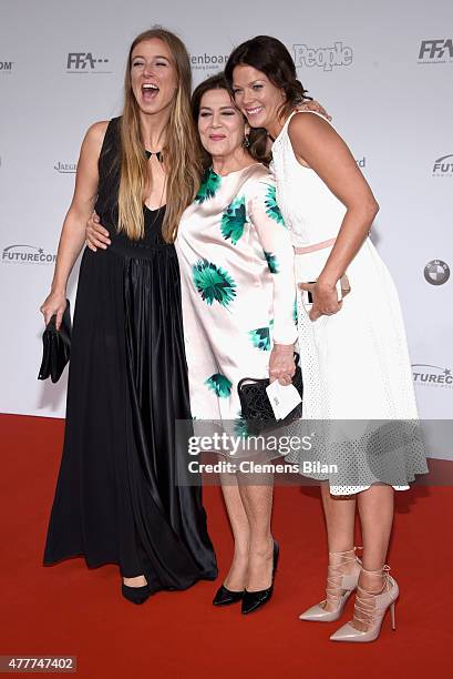 Nina Eichinger, Hannelore Elsner and Jessica Schwarz arrive for the German Film Award 2015 Lola at Messe Berlin on June 19, 2015 in Berlin, Germany.