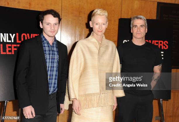 Anton Yelchin, Tilda Swinton and Henry Rollins attend The Academy of Motion Picture Arts & Sciences screening of 'Only Lovers Left Alive' at Bing...