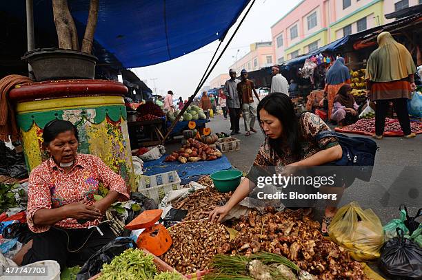 Woman selects ginger at a market in Pekanbaru, Riau Province, Indonesia on Friday, March 7, 2014. Indonesian central bank Governor Agus Martowardojo...