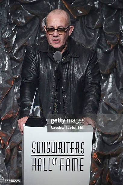 Bernie Taupin speaks during the Songwriters Hall Of Fame 46th Annual Induction And Awards at Marriott Marquis Hotel on June 18, 2015 in New York City.