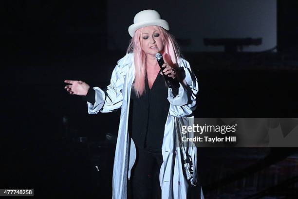 Cyndi Lauper performs during the Songwriters Hall Of Fame 46th Annual Induction And Awards at Marriott Marquis Hotel on June 18, 2015 in New York...