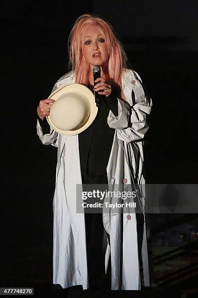 Cyndi Lauper performs during the Songwriters Hall Of Fame 46th Annual Induction And Awards at Marriott Marquis Hotel on June 18, 2015 in New York...