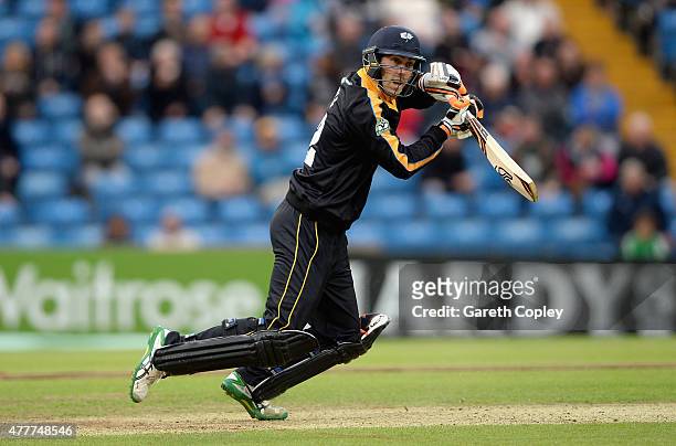 Glenn Maxwell of Yorkshire bats during the NatWest T20 Blast match between Yorkshire and Nottinghamshire at Headingley on June 19, 2015 in Leeds,...