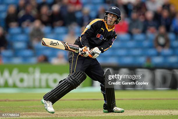 Glenn Maxwell of Yorkshire bats during the NatWest T20 Blast match between Yorkshire and Nottinghamshire at Headingley on June 19, 2015 in Leeds,...