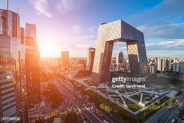 beijing central business district buildings skyline, china cityscape - peking stockfoto's en -beelden