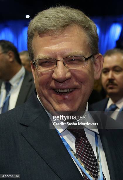 Russian politician, economist and former Finance Minister Alexei Kudrin attends the plenary session of the St. Petersburg Economic Forum in June 19,...