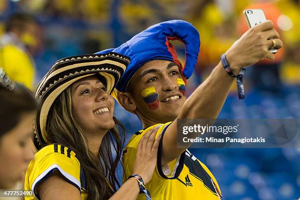 Fans enjoy the atmosphere during the 2015 FIFA Women's World Cup Group F match between Colombia and England at Olympic Stadium on June 17, 2015 in...