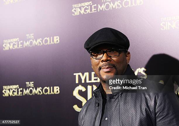 Tyler Perry arrives at the Los Angeles premiere of "Tyler Perry's The Single Moms Club" held at ArcLight Cinemas Cinerama Dome on March 10, 2014 in...
