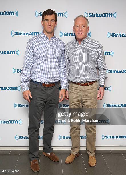 Eli Manning and Archie Manning visit at SiriusXM Studios on June 19, 2015 in New York City.