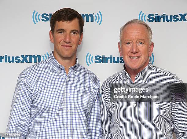 Eli Manning and Archie Manning visit at SiriusXM Studios on June 19, 2015 in New York City.