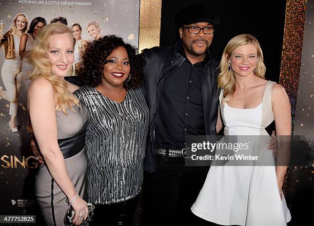 Actresses Wendi McLendon-Covey, Cocoa Brown, writer/producer/director Tyler Perry and Amy Smart arrive at the premiere of Tyler Perry's "The Single...