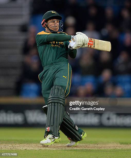 James Taylor of Nottinghamshire bats during the NatWest T20 Blast match between Yorkshire and Nottinghamshire at Headingley on June 19, 2015 in...