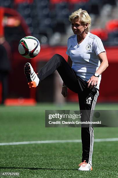 Head coach Silvia Neid of Germany during a training session at Lansdowne Stadium on June 19, 2015 in Ottawa, Canada.