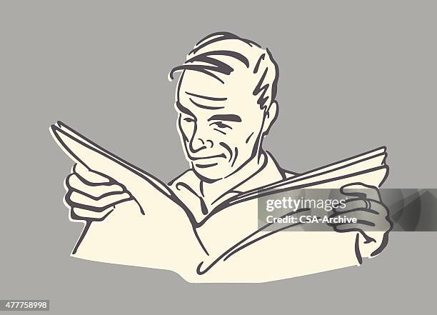 man reading newspaper - man reading paper stock illustrations