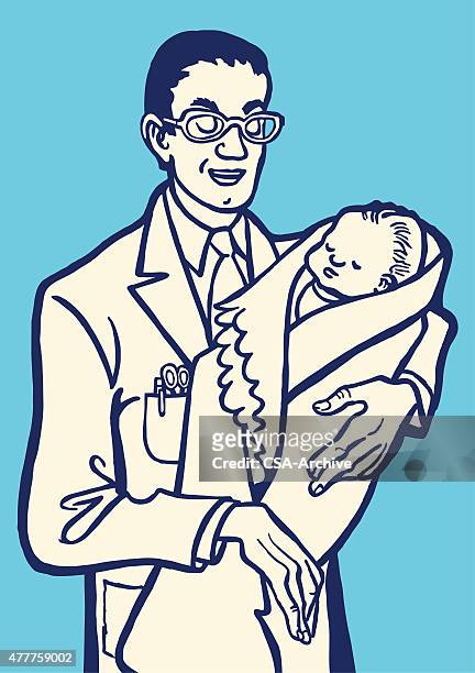 doctor holding baby - baby blanket stock-grafiken, -clipart, -cartoons und -symbole