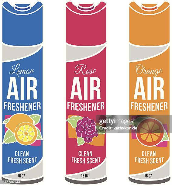 ilustraciones, imágenes clip art, dibujos animados e iconos de stock de genérico fresheners en diferentes aromas de aire - oler comida
