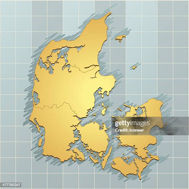 denmark vintage map - gold border stock illustrations