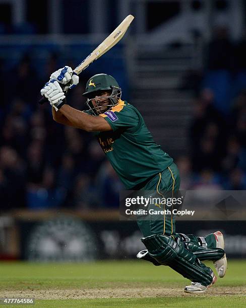 Samit Patel of Nottinghamshire bats during the NatWest T20 Blast match between Yorkshire and Nottinghamshire at Headingley on June 19, 2015 in Leeds,...