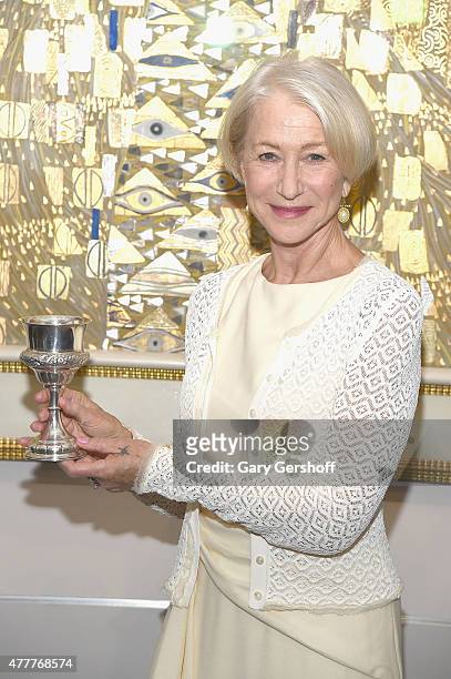 Actress Helen Mirren attends Helen Mirren Honored By The World Jewish Congress For Her Role In "Woman In Gold" at Neue Galerie on June 19, 2015 in...